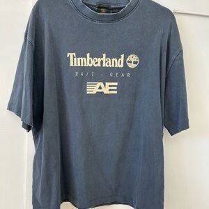 Timberland Blue Graphic T-Shirt American Eagle Collab Vintage Size Large Boxy